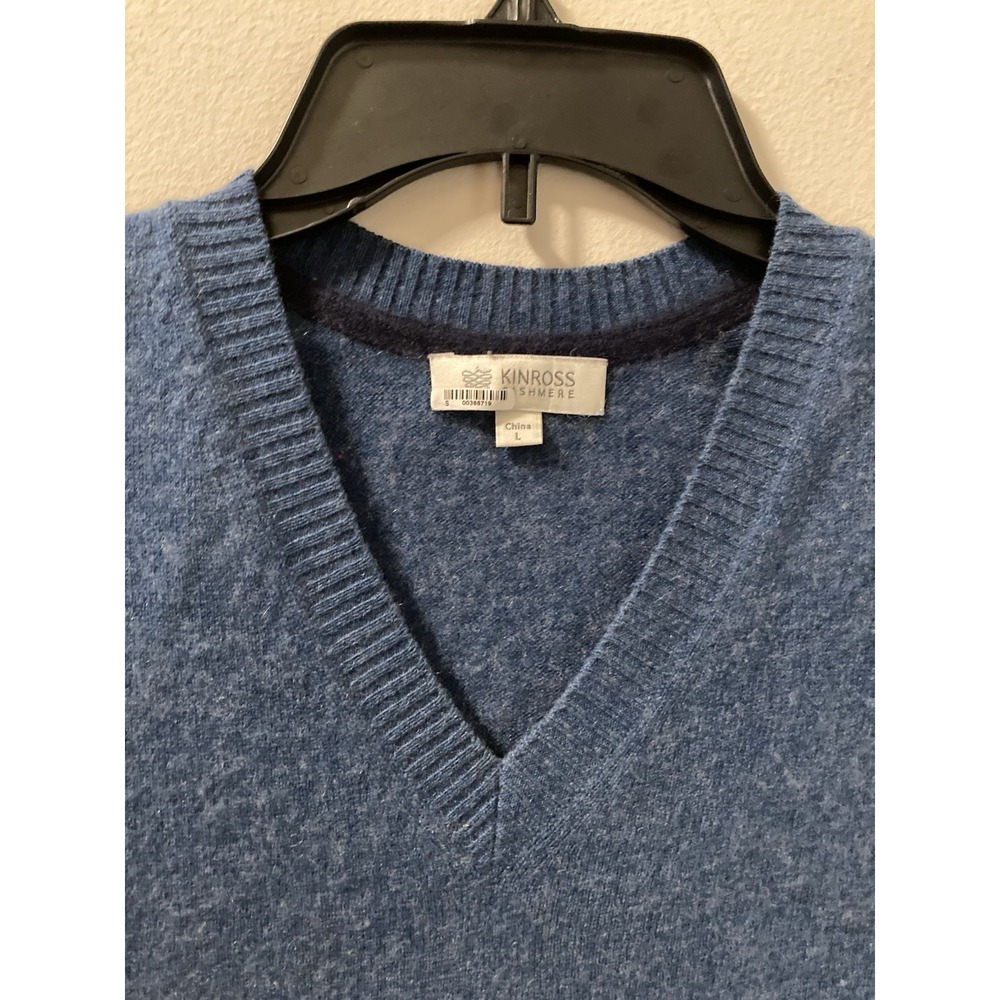 KINROSS 100% Cashmere Sweater Vest Men's Sz Large Blue‎ V-Neck Grandpa - Picture 4 of 7
